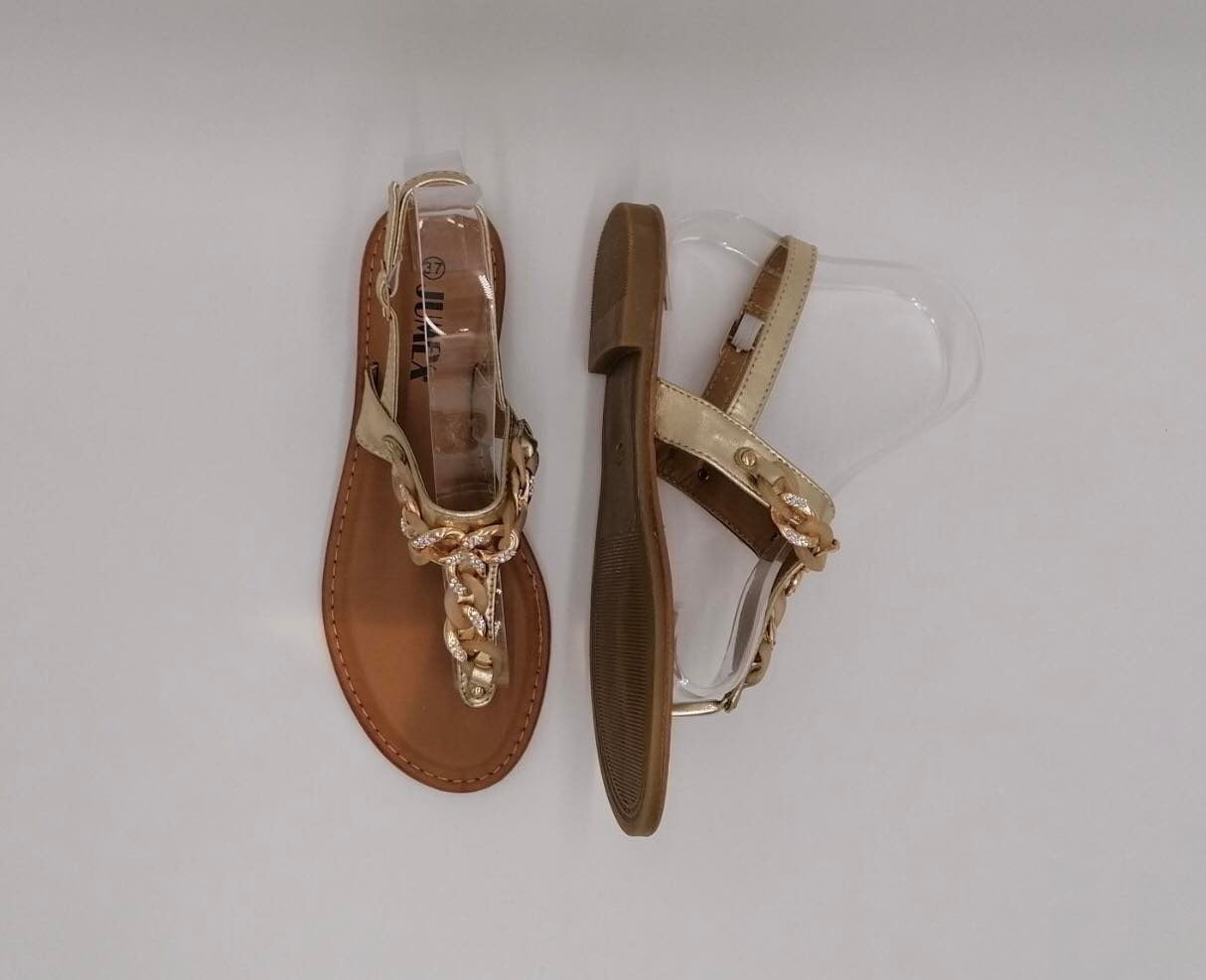 Guld sandal med kædeudsmykning